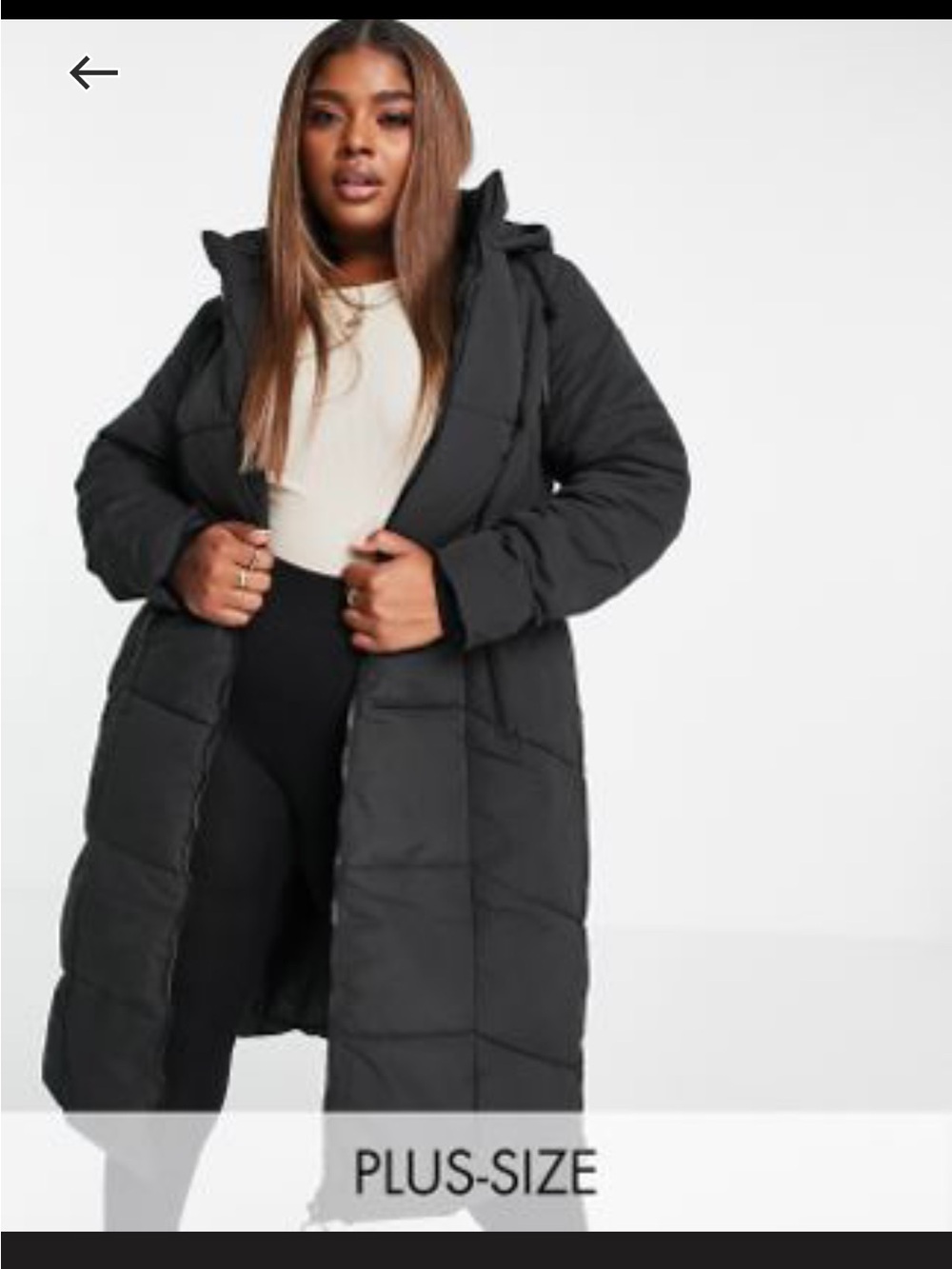 Plus-Size Long Puffer Coat in Black